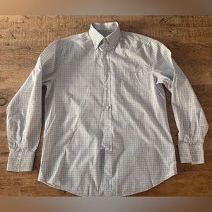 Brunello Cucinelli Men's Light Blue/Light Gray Long Sleeve Dress Shirt Large